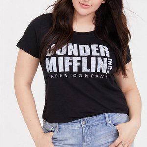 NWT Torrid The Office Dunder Mifflin Black Slim Fit Plus Crew Tee
